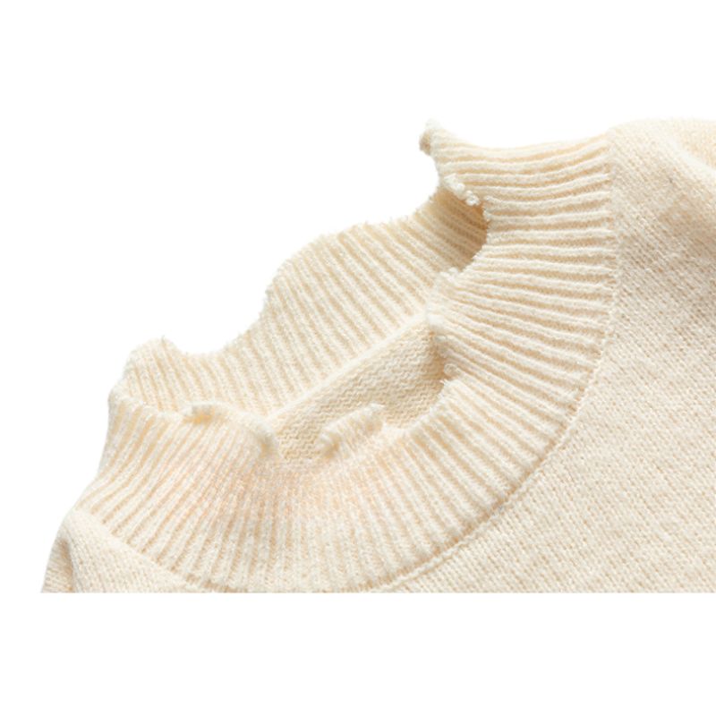 Irregular Raw Edge Knit Pullover,Sweater