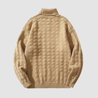 Solid Color Jacquard Turtleneck Sweater