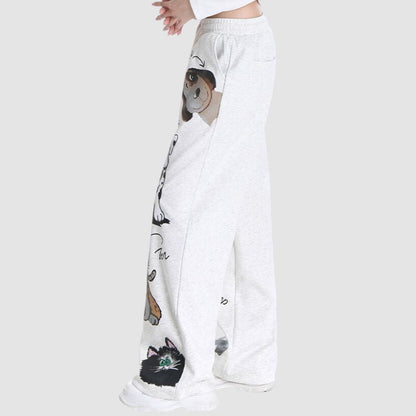 Puppy Pattern Printed Wide Leg Pants