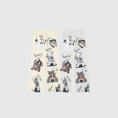 Puppy Pattern Printed Wide Leg Pants