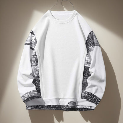 Retro Patterned Loose-Fit Sweatshirt