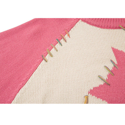 Color Contrast Dinosaur Patchwork Design Knit Pullover,Sweater