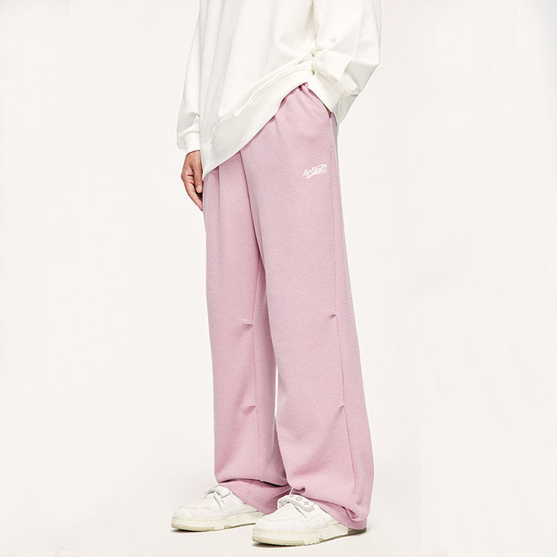 Letter Embroidered Waffle Solid Color Pants