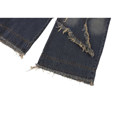 Star Pattern Frayed Patchwork Jeans,Pant