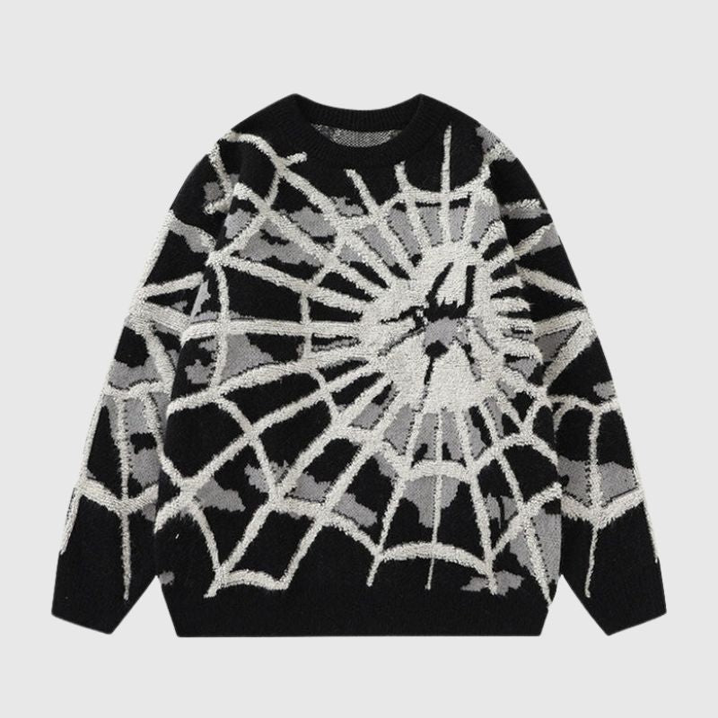 Cartoon Cobweb Printed Knit Pullover,Sweater