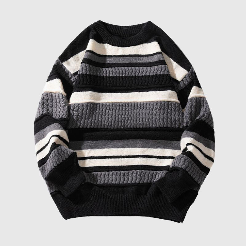 Striped Cable Patchwork Design Pullover,Sweater