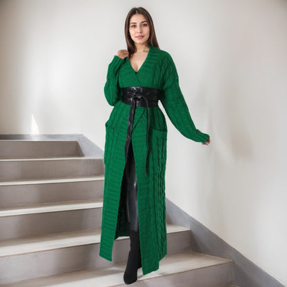 Solid Color Long Jacquard Cardigan,Women's coat,Maxi Dresse,Casual Set