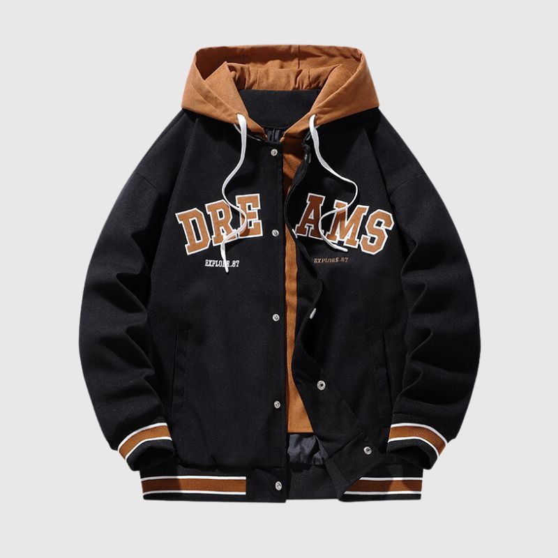 Faux Two-Piece Hooded Baseball Jacket