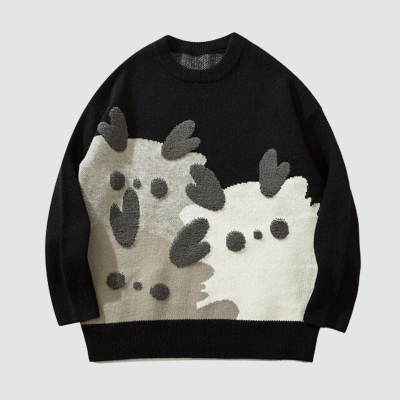 Cartoon Pattern Flocking Pullover,Sweater