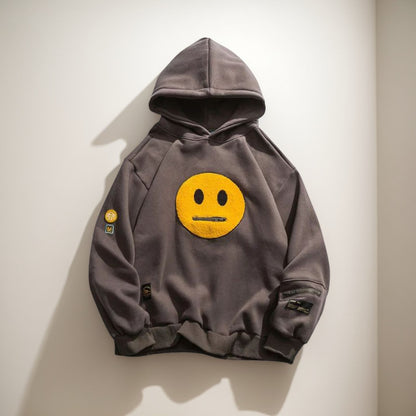 Street Style Smiley Face Patchwork Hoodie