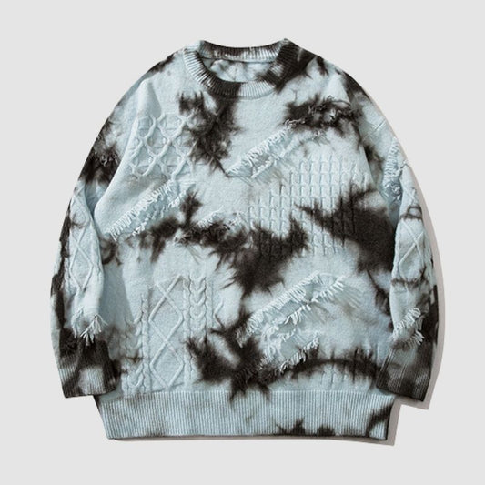 Vintage Tie-Dye Jacquard Pullover,Sweater