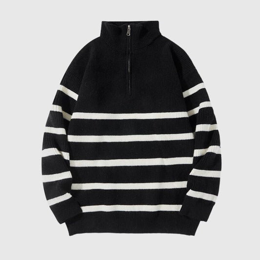 Mock Neck Lapel Stripe Pullover,Sweater