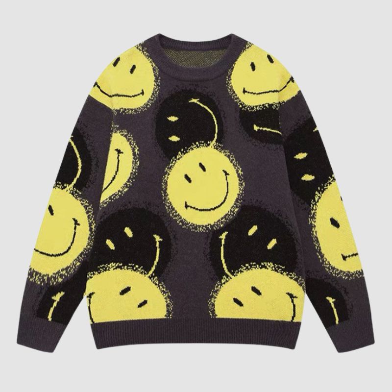 Smile Face Printed Pullover,Sweater