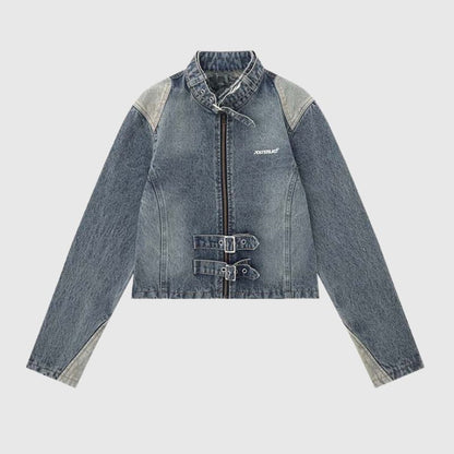 Washed and Patchwork Denim Jacket