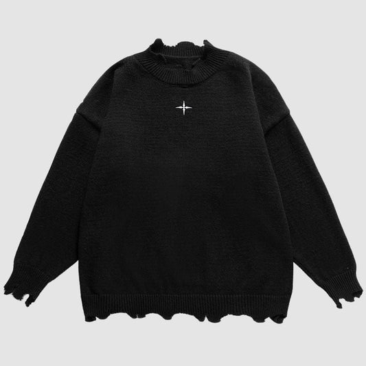 Irregular Raw Edge Knit Pullover,Sweater