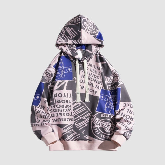 Vintage Graffiti Print Hooded Sweatshirt