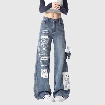 Patchwork Wide-Leg Jeans,Pant