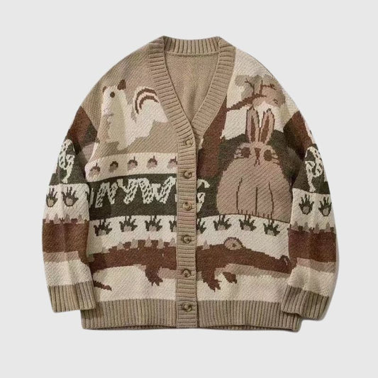 Vintage Cartoon Jacquard Cardigan Jacket