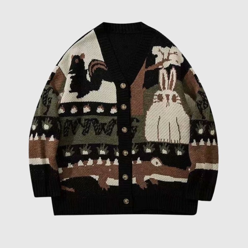 Vintage Cartoon Jacquard Cardigan Jacket