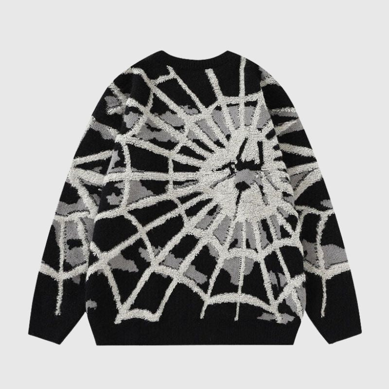 Cartoon Cobweb Printed Knit Pullover,Sweater