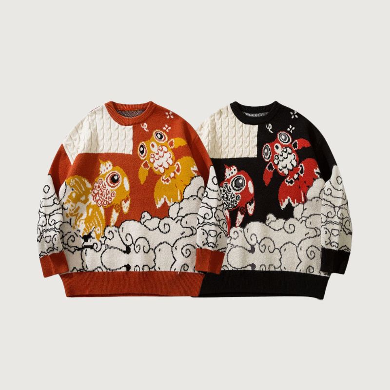 Lucky Koi Embroidered Knit Sweater