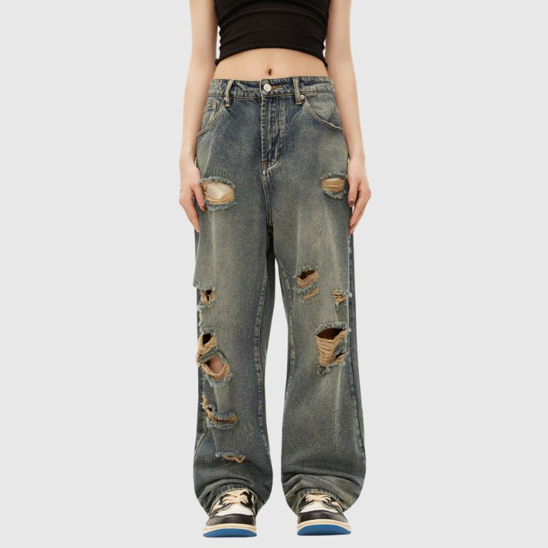 Hip Hop Ripped Straight Leg Jeans,Pant