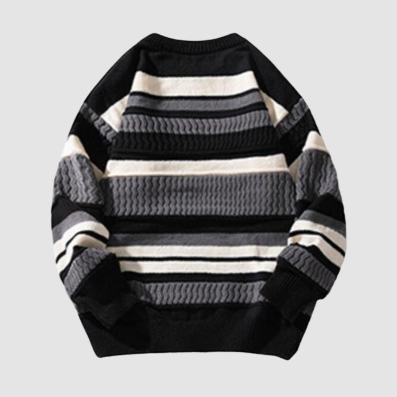 Striped Cable Patchwork Design Pullover,Sweater