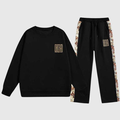 Solid Patchwork Sweatshirts Set,Pant