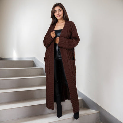 Solid Color Long Jacquard Cardigan,Women's coat,Maxi Dresse,Casual Set