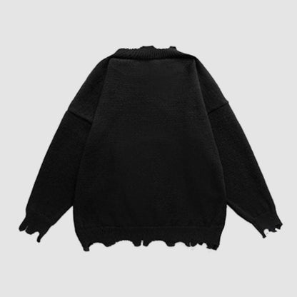 Irregular Raw Edge Knit Pullover,Sweater