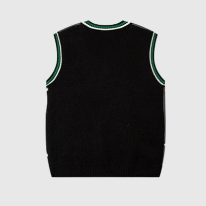 Color Block Letter Loose V-Neck Vest,Sweater