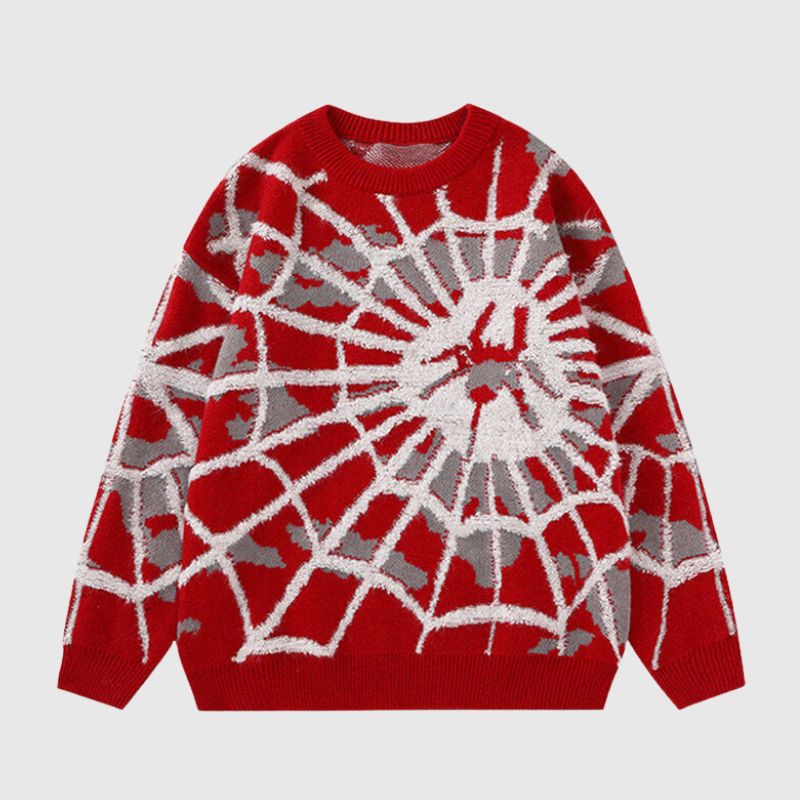 Cartoon Cobweb Printed Knit Pullover,Sweater