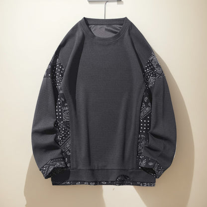 Retro Patterned Loose-Fit Sweatshirt