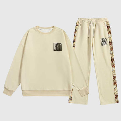 Solid Patchwork Sweatshirts Set,Pant