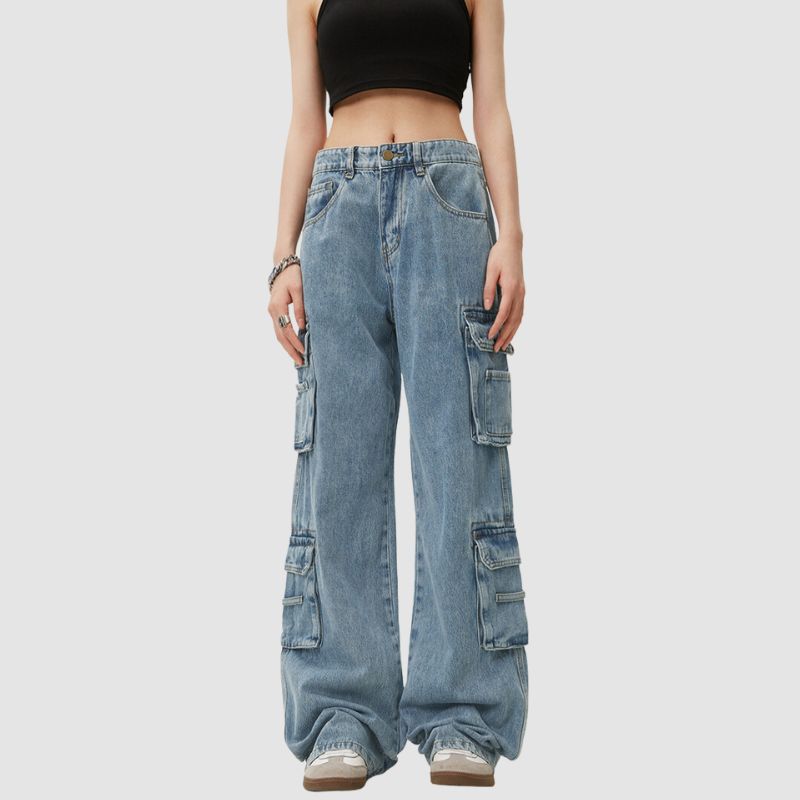 Vintage Straight Leg Patch Pocket Jeans,Pant