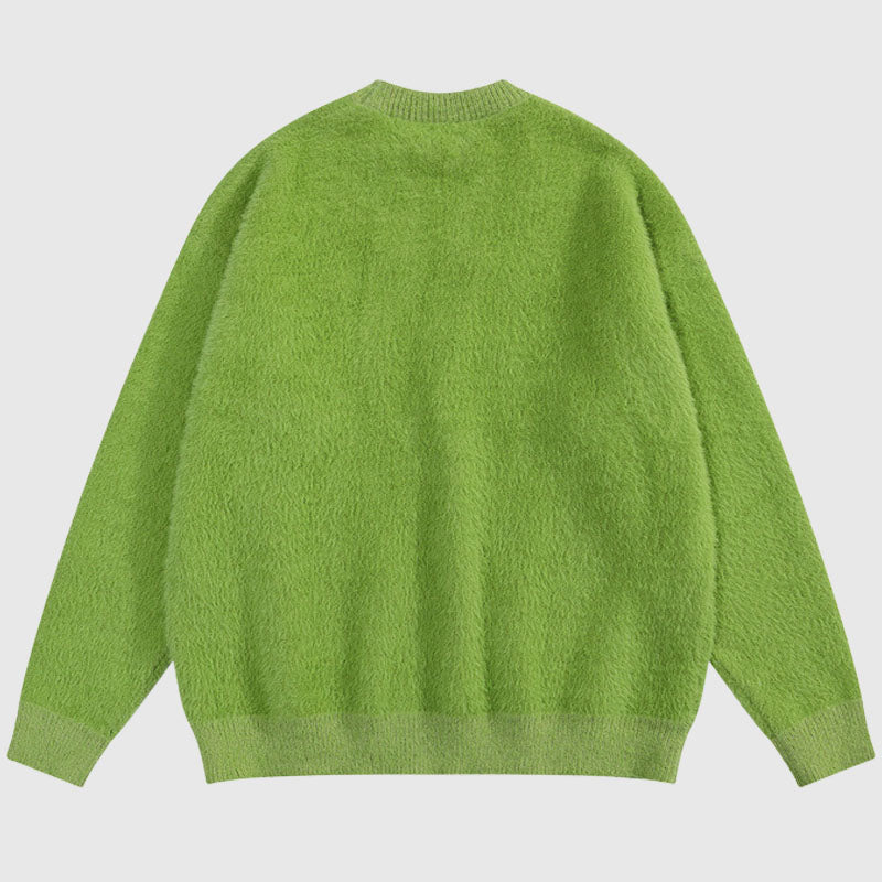 Letter Embroidered Solid Color Pullover,Sweater