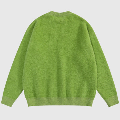 Letter Embroidered Solid Color Pullover,Sweater