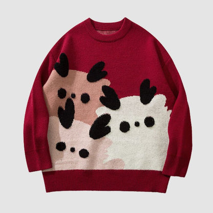 Cartoon Pattern Flocking Pullover,Sweater