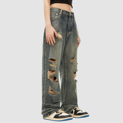 Hip Hop Ripped Straight Leg Jeans,Pant