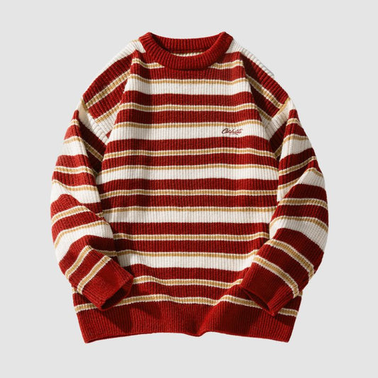 Vintage Color Contrast Patchwork Knit Stripe Pullover,Sweater