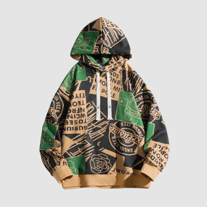 Vintage Graffiti Print Hooded Sweatshirt