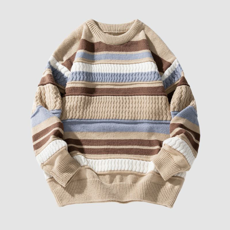 Striped Cable Patchwork Design Pullover,Sweater