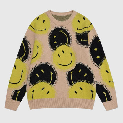 Smile Face Printed Pullover,Sweater