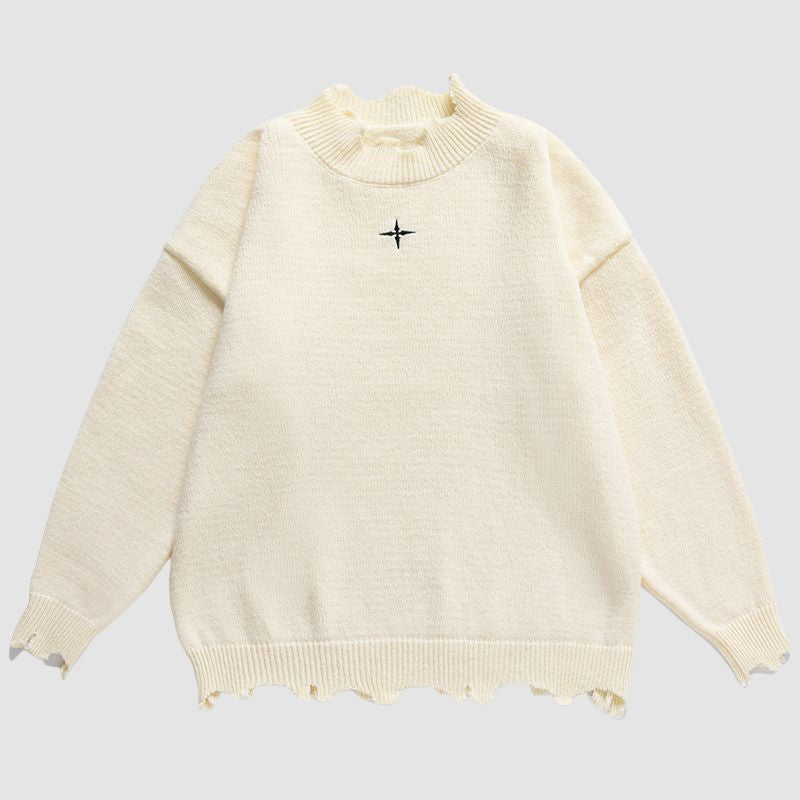 Irregular Raw Edge Knit Pullover,Sweater