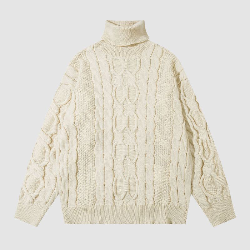 High Neck Jacquard Patchwork Design Pullover,Sweater