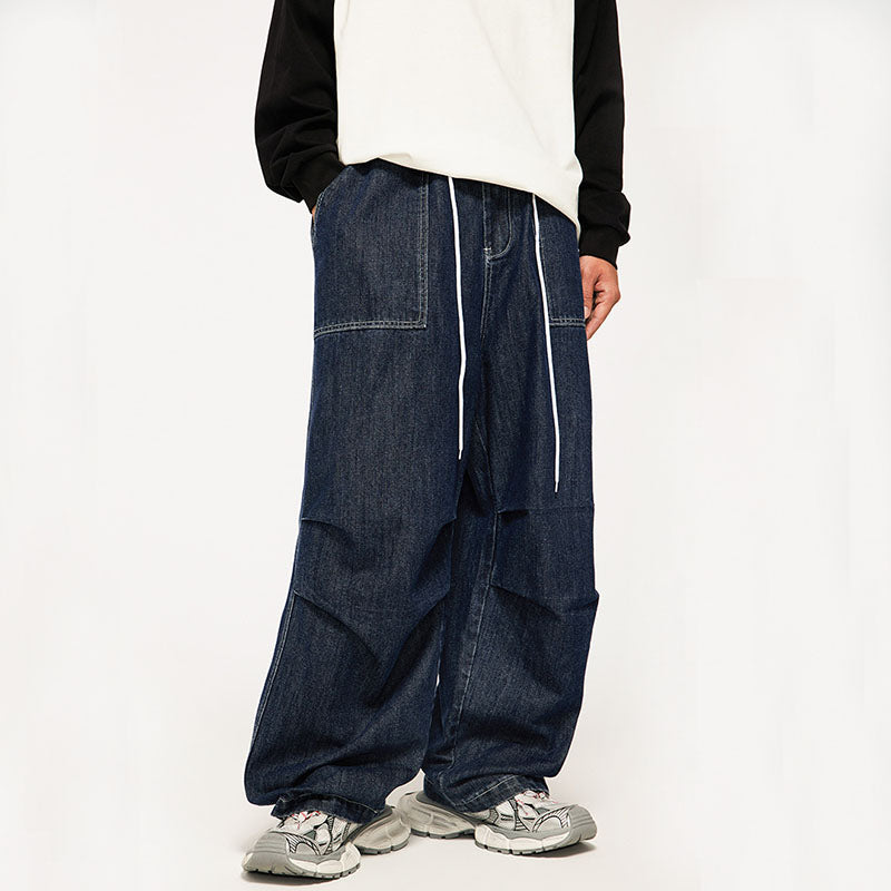 Pleated Design Wide Leg Jeans,Pant