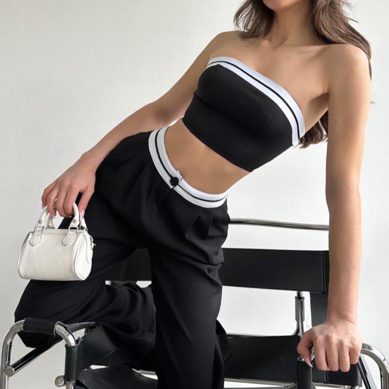 Tube Top & Wide Leg Trousers Set,Pant