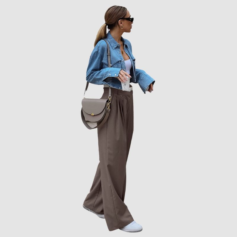 Patchwork Design Waist Wide Leg Pants