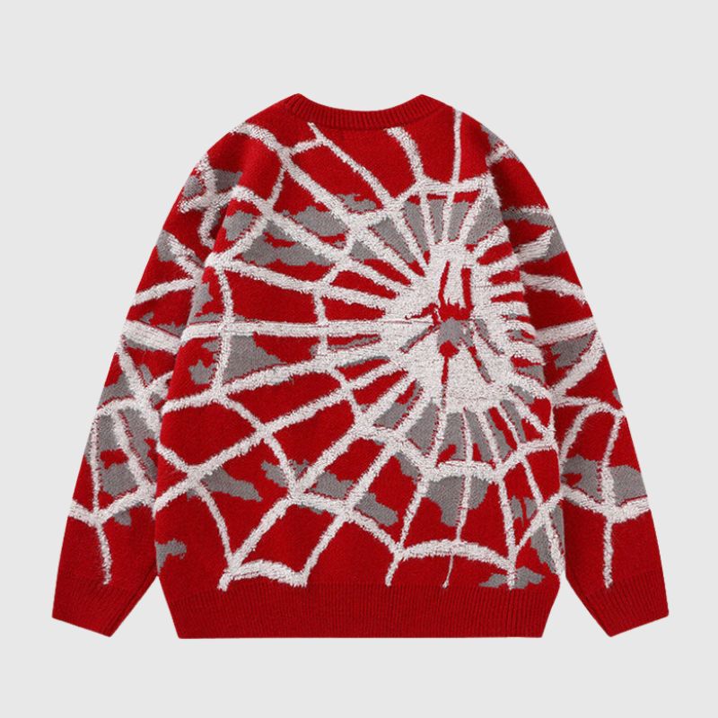 Cartoon Cobweb Printed Knit Pullover,Sweater