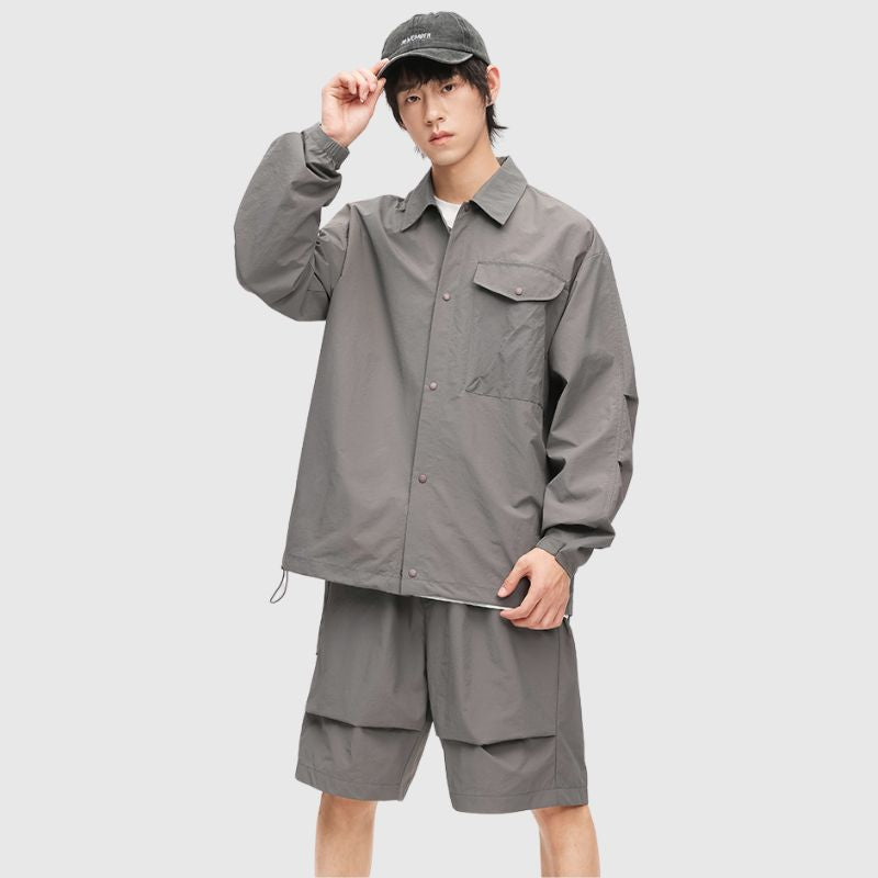 Solid Cargo Jacket Set,Jacket,Shorts